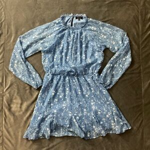Trixxi Light Blue Floral Dress with Long Sleeves